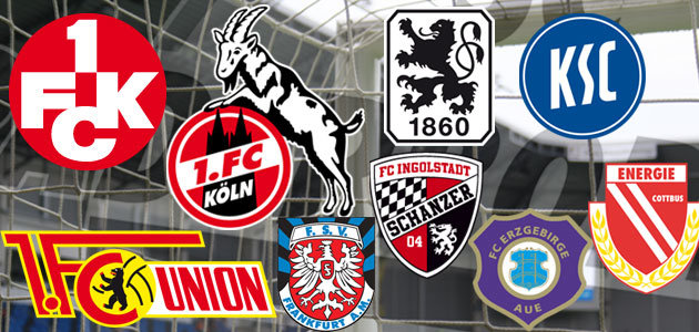 Logos Kaiserslautern, Köln, 1860 München, KSC, Union Berlin, FSV Frankfurt, Ingolstadt, Erzgebirge Aue, Cottbus
